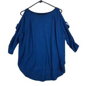 Express Women Sweatshirt Blue Cold Shoulder 3/4 Slit Sleeve Boat Neck Cocoon M
